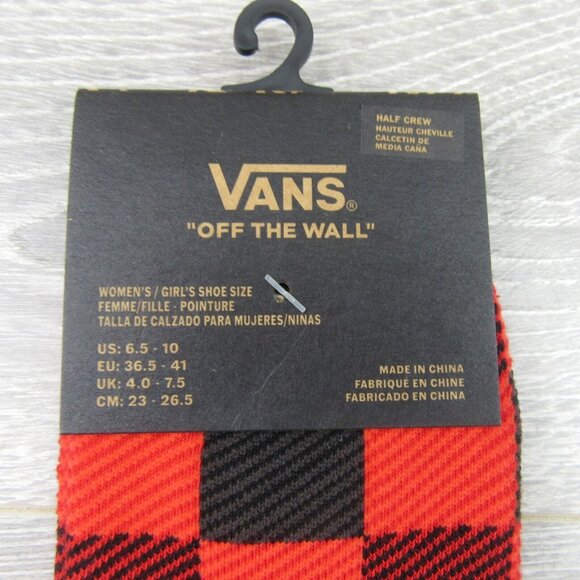 Vans Checkered Plaid Half Crew Socks Women's Size 6.5-10 Red Black (1 Pair) NEW - Picture 3 of 11